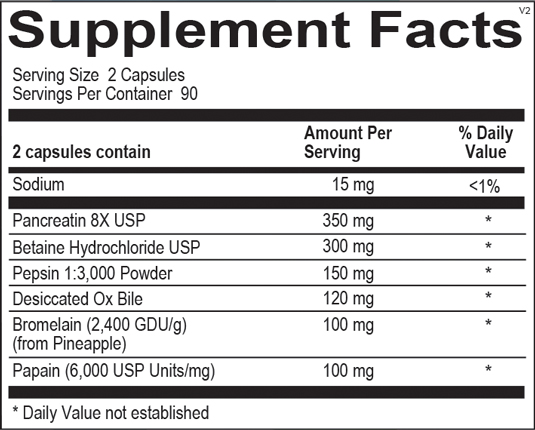 digestive enzymes comprehensive supplement facts