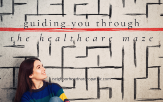 woman with thyroid disease looking at a maze trying to navigate a path through the confusing conventional health care system, and an overlay of words "guiding you through the healthcare maze" to indicate an alternative naturopathic approach to thyroid health including functional testing and holistic health care.