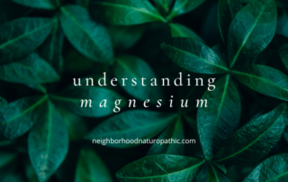 dark green background to represent Naturopathic Consultation for Magnesium Deficiency with the overlay of words saying 'understanding magnesium' Neighborhood Naturopathic in Minneapolis St Paul