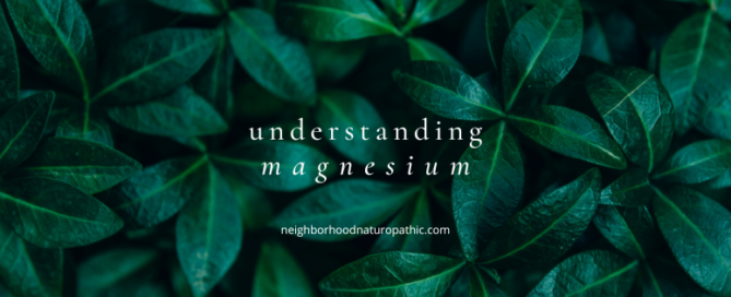 dark green background to represent Naturopathic Consultation for Magnesium Deficiency with the overlay of words saying 'understanding magnesium' Neighborhood Naturopathic in Minneapolis St Paul